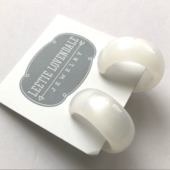 White Moonglow Lucite Bold Haskell Hoop Earrings - Picture 6 of 7